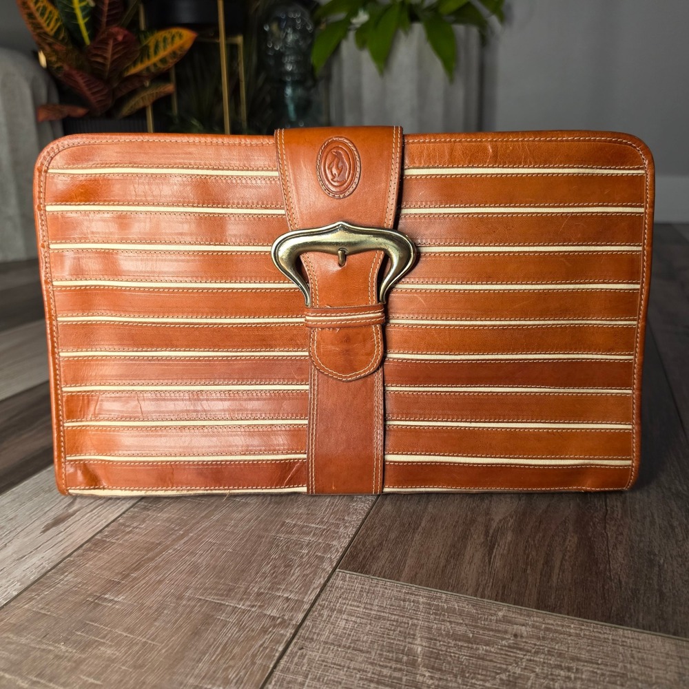 Munsingwear Penguin Clutch Bag Womens OS Brown Leather Vintage Italy Buckle Boho